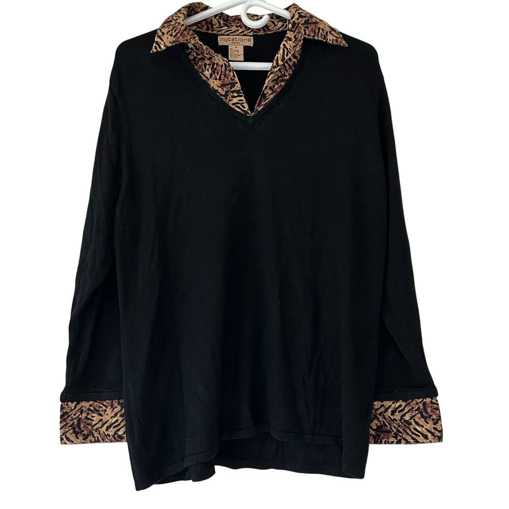 Vintage Notations Woman Animal Print Collar Sweater Top Plus Size 1X mobeife Y2K